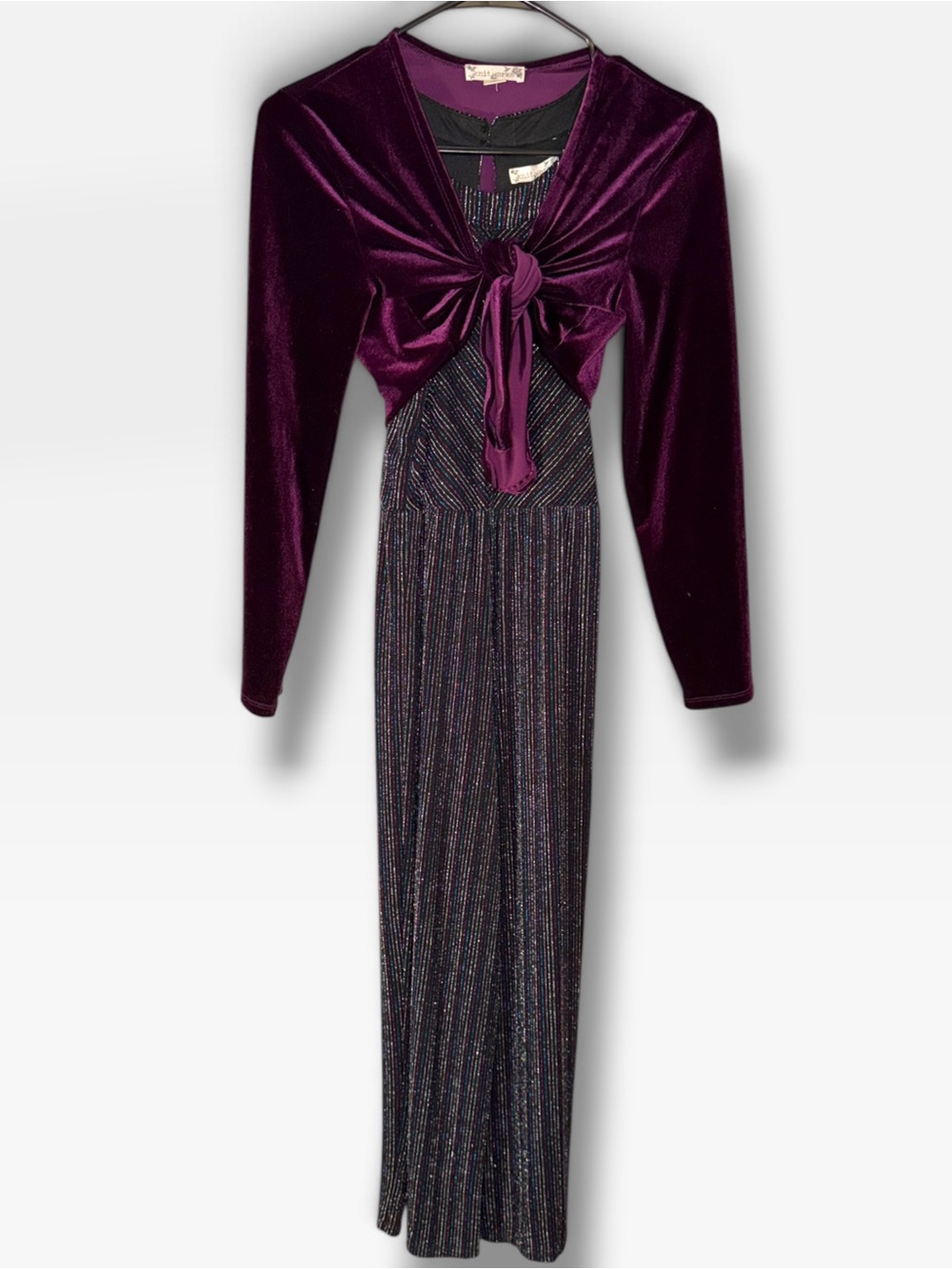 Knit works Velvet Tie-Front Jumpsuit in Deep Plum-2Pieces